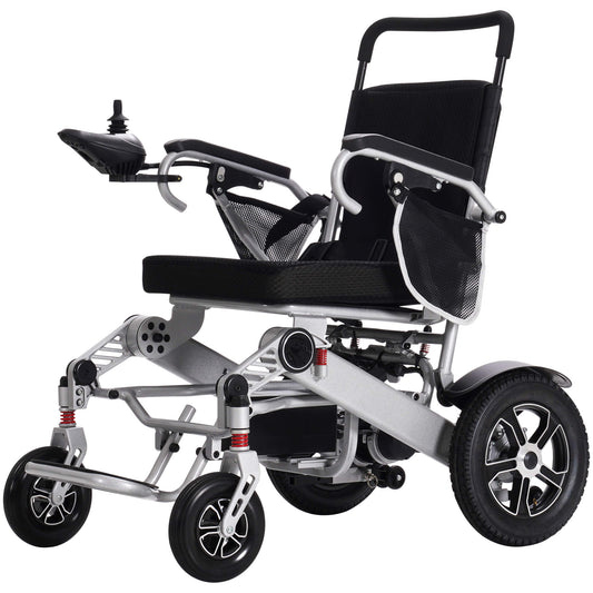 ASJMREYE Electric Wheelchair for Senior and Disabled, with two storage pockets.