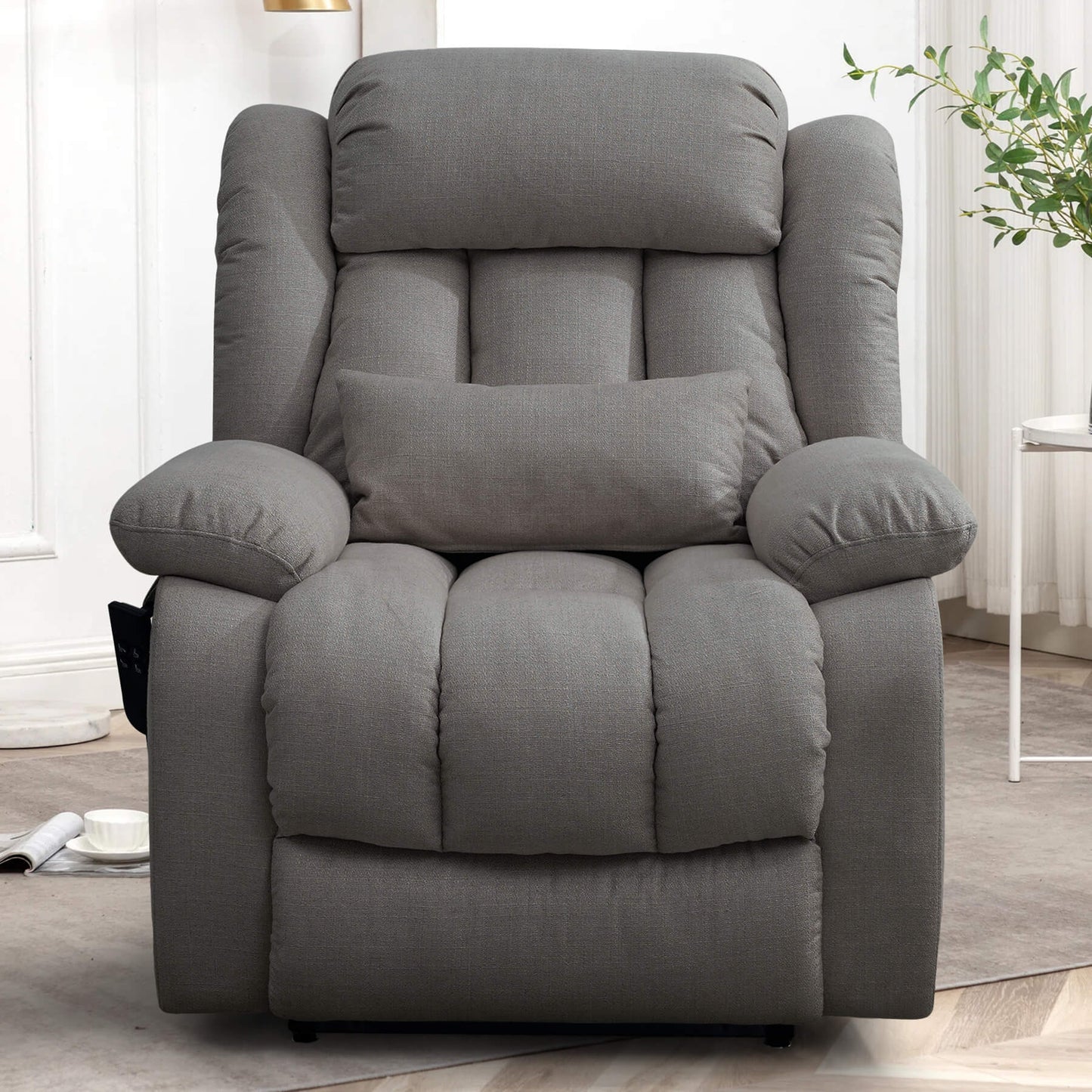 Front facing sitting position reclining chair in living room, perfect for watching TV, resting and napping.