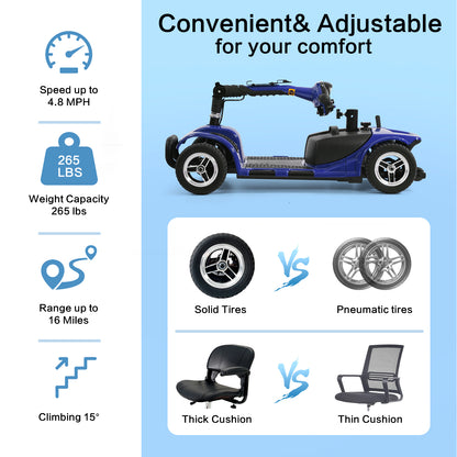 Solid tires and thick cushions give you a more comfortable ride.