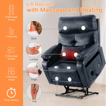 Asjmreye navy power lift recliner chair with massage and heat feature