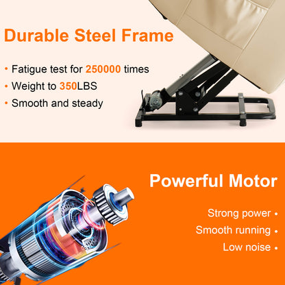 The luxury power lift recliner's durable steel frame and powerful motor support long-lasting and safe use.