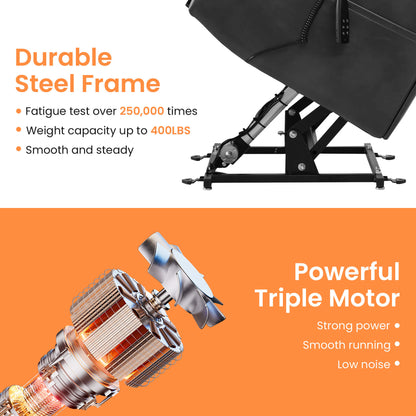 Quality living room chair with durable steel frame and powerful triple motor.