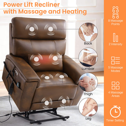 Ochre power lift recliner for seniors, with massage and heating features, 2 intensities, 5 massage modes, 4 massage areas, 3 time setting.
