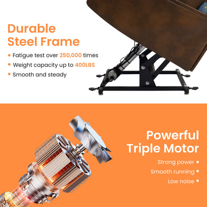 Quality living room chair with durable steel frame and powerful triple motor.