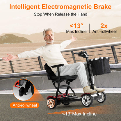 Intelligent electromagnetic brake: Stop when you release the handle. Maximum incline 13 degrees. Two anti-sway wheels at the rear.