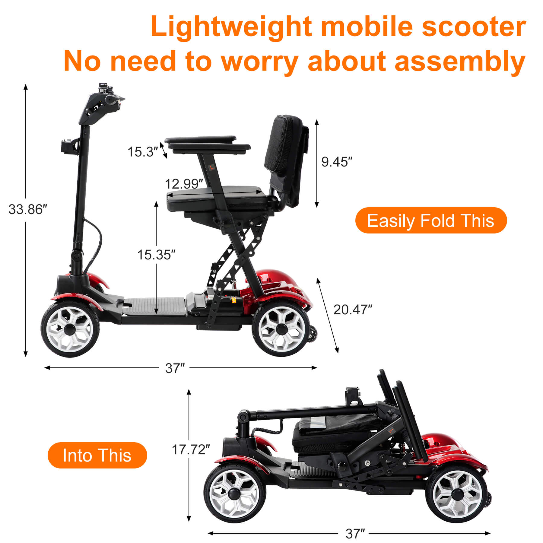 Overall size: 37 x 20.47 x 33.86 inches. Folded size: 37 x 20.47 x 17.72 inches.