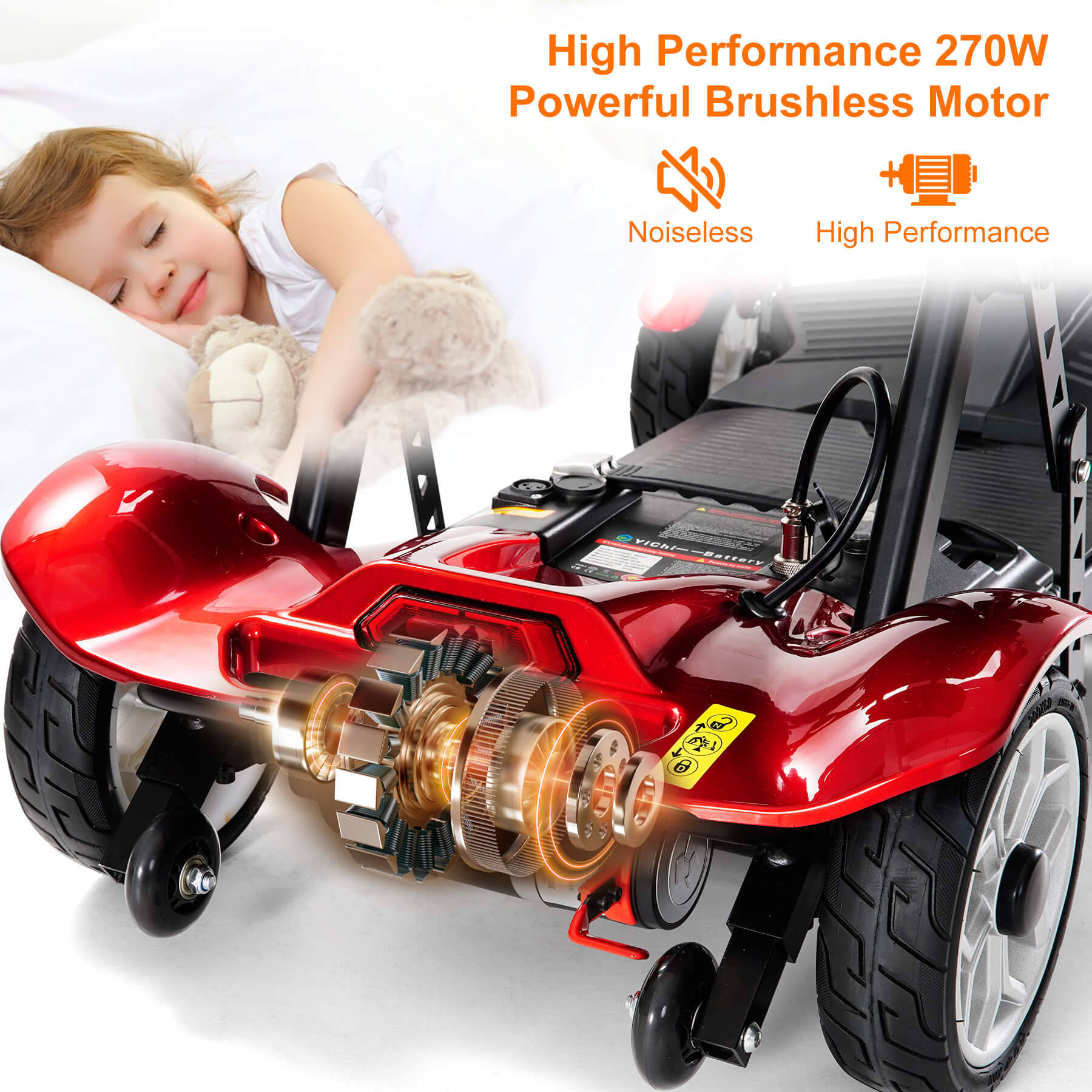 High performance, low noise 270W power brushless motor.