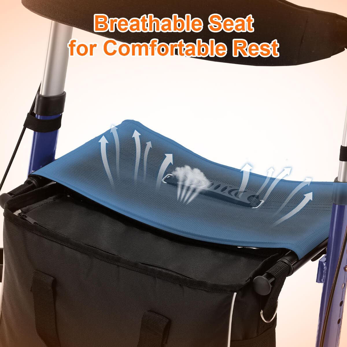 4-wheel lightweight foldable rollator walker with seat for seniors, all terrain, height adjustable, with storage bag, blue
