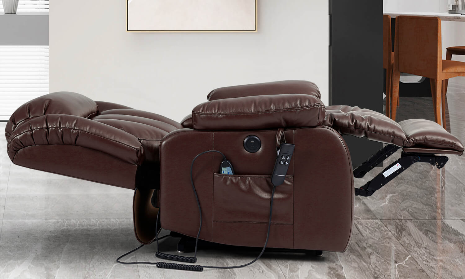 A_brown_leather_recliner_lying_flat_in_the_living_room