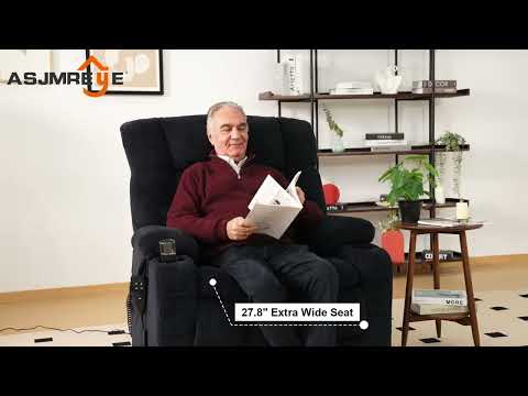 Senior man relaxing in a power lift recliner while showcasing its various functions, such as power lift, recline, and heating.